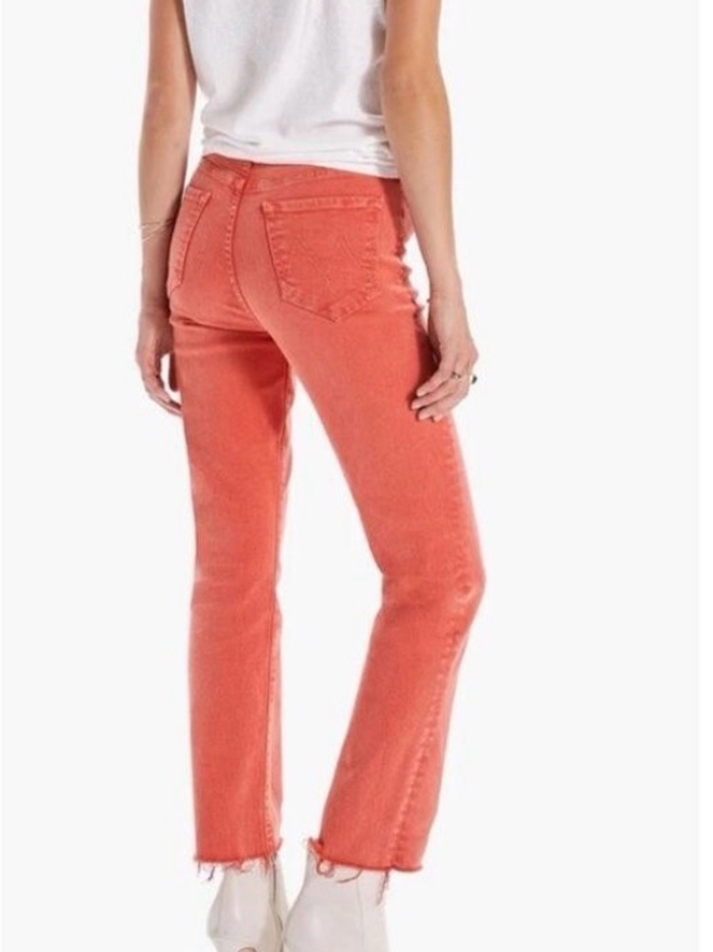 MOTHER Straight-Leg Jeans in Coral Orange - The Swooner Ankle Fray-Women Size 27 - Picture 3 of 7